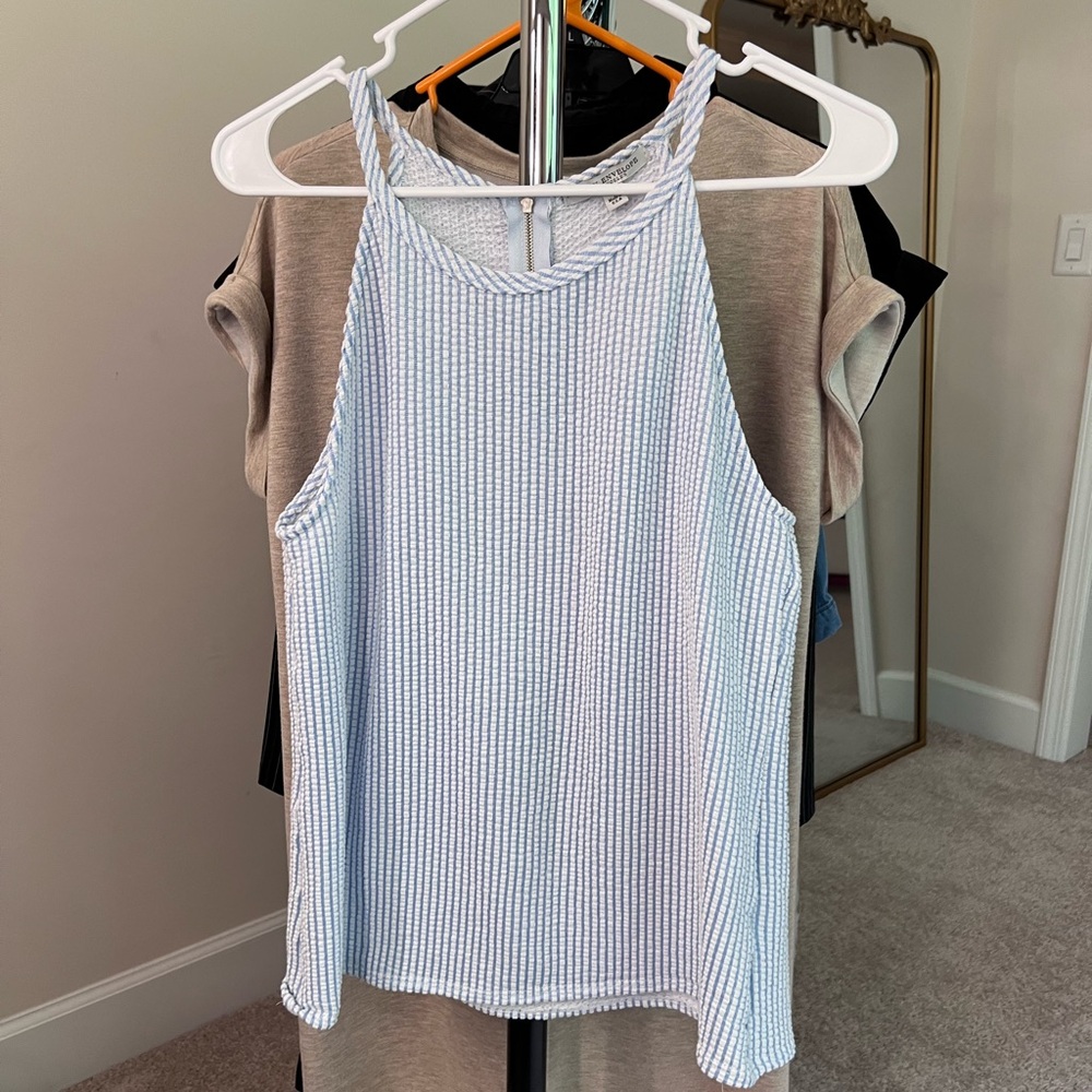 Green Envelope Blue Ribbed Tank Top